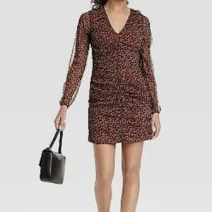 a. new day, Long Sleeve Ruched Front Dress, size S, brown and black